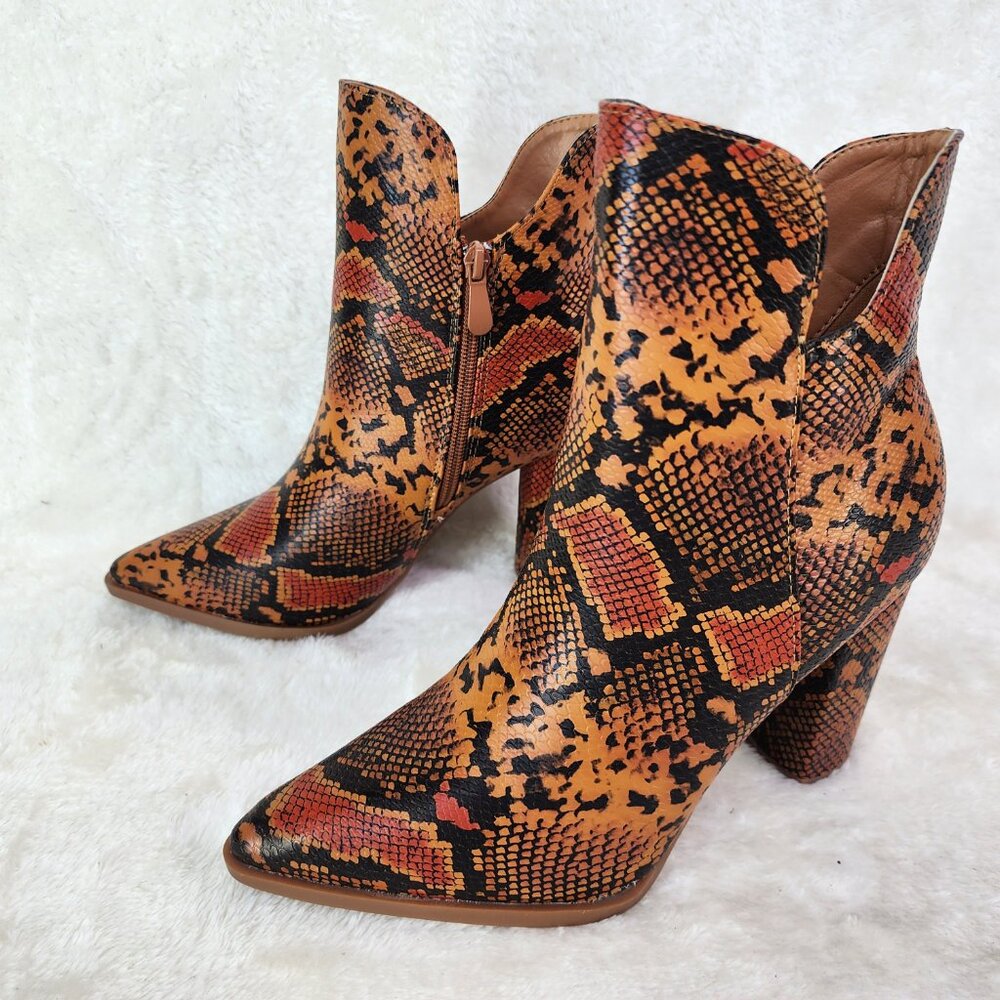 Brown Snake Print 3" Chunky Heel Ankle boots